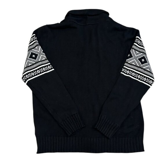 Mountain Ridge Black Cardigan Abstract Knit Sz L Cozy Eclectic Cabincore Cotton - Picture 2 of 5